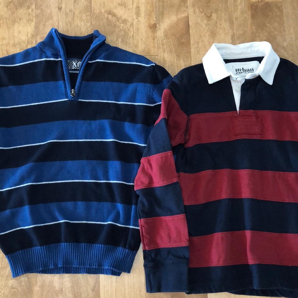 Boys medium (10-12) sweater and rugby shirt.